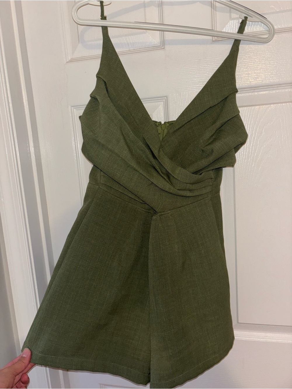Olive Green Draped V-Neck Women’s Romper